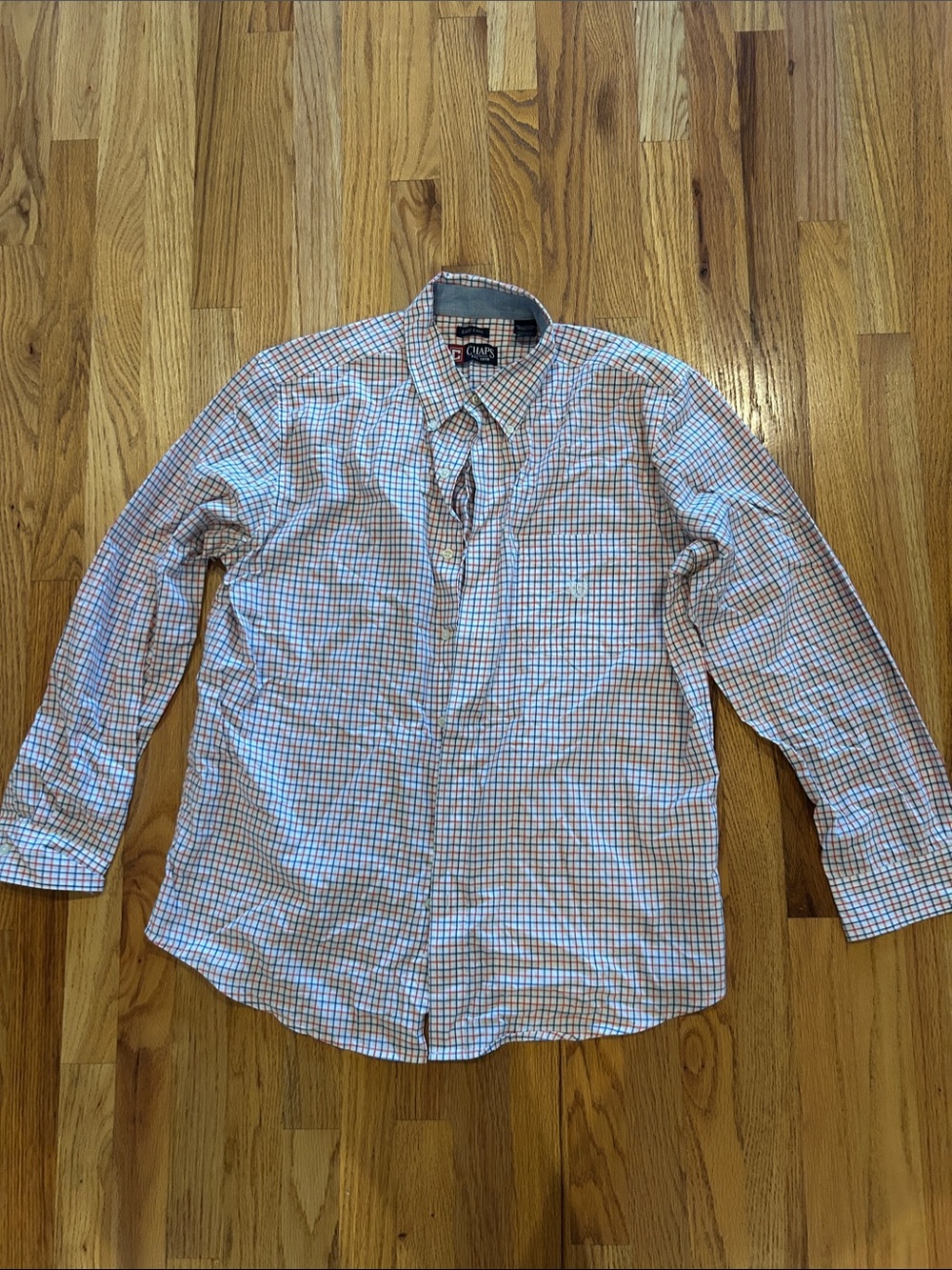 Chaps Men's Blue and Red Plaid Long-Sleeve Button-Down Shirt
